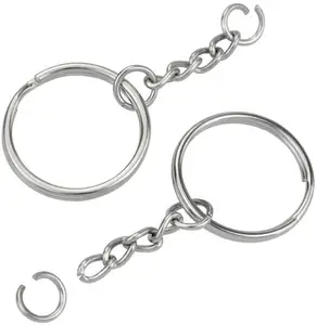 100 Buah Cincin Kunci Terpisah dengan Rantai dan Cincin Lompat, dengan Rantai Warna Perak Cincin Gantungan Kunci Metal Terpisah