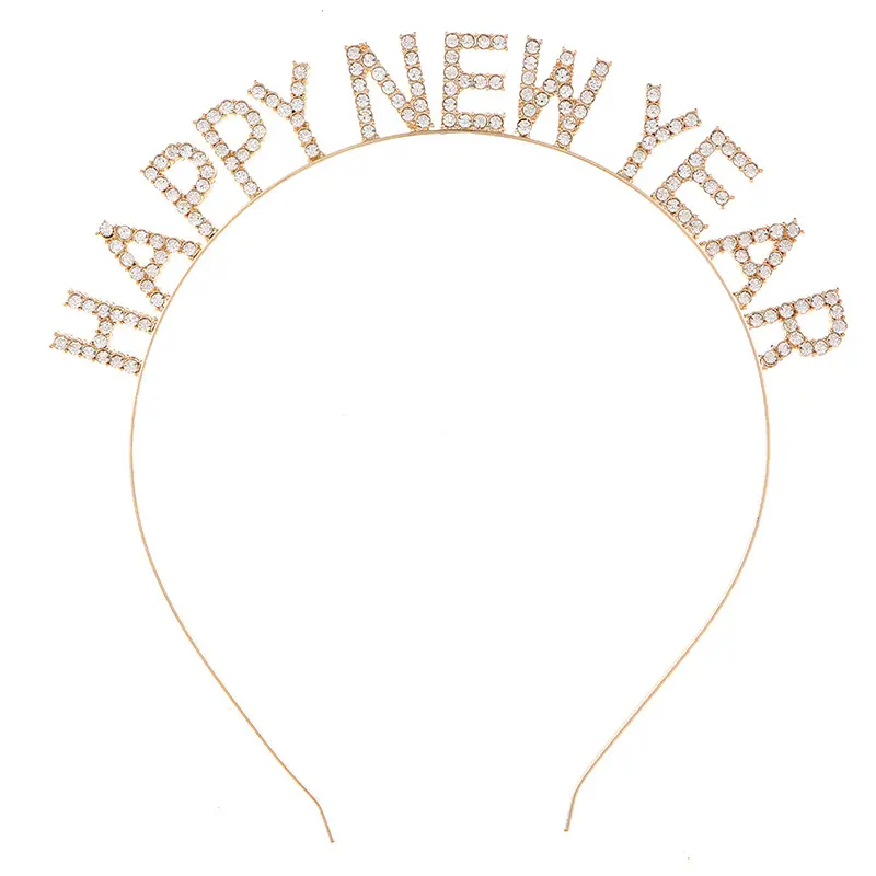 Happy New Year Headband Tiara New Year Eve Women's Sparkly Rhinestone New Year Tiara Headband Party Hair Accessory KD1858