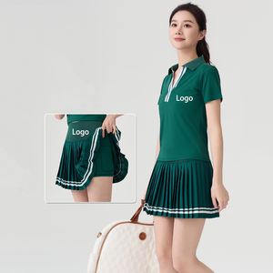 Ensemble jupe de tennis grande taille bicolore avec haut à col polo et jupe plissée taille haute pour le golf et le pickleball - Product Image 1