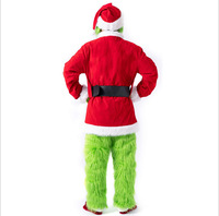 Costume de monstre vert en fourrure pour adulte, inspiré du Père Noël, ensemble en polyester, tenue de cosplay d'Halloween pour homme, vente en gros transfrontalière