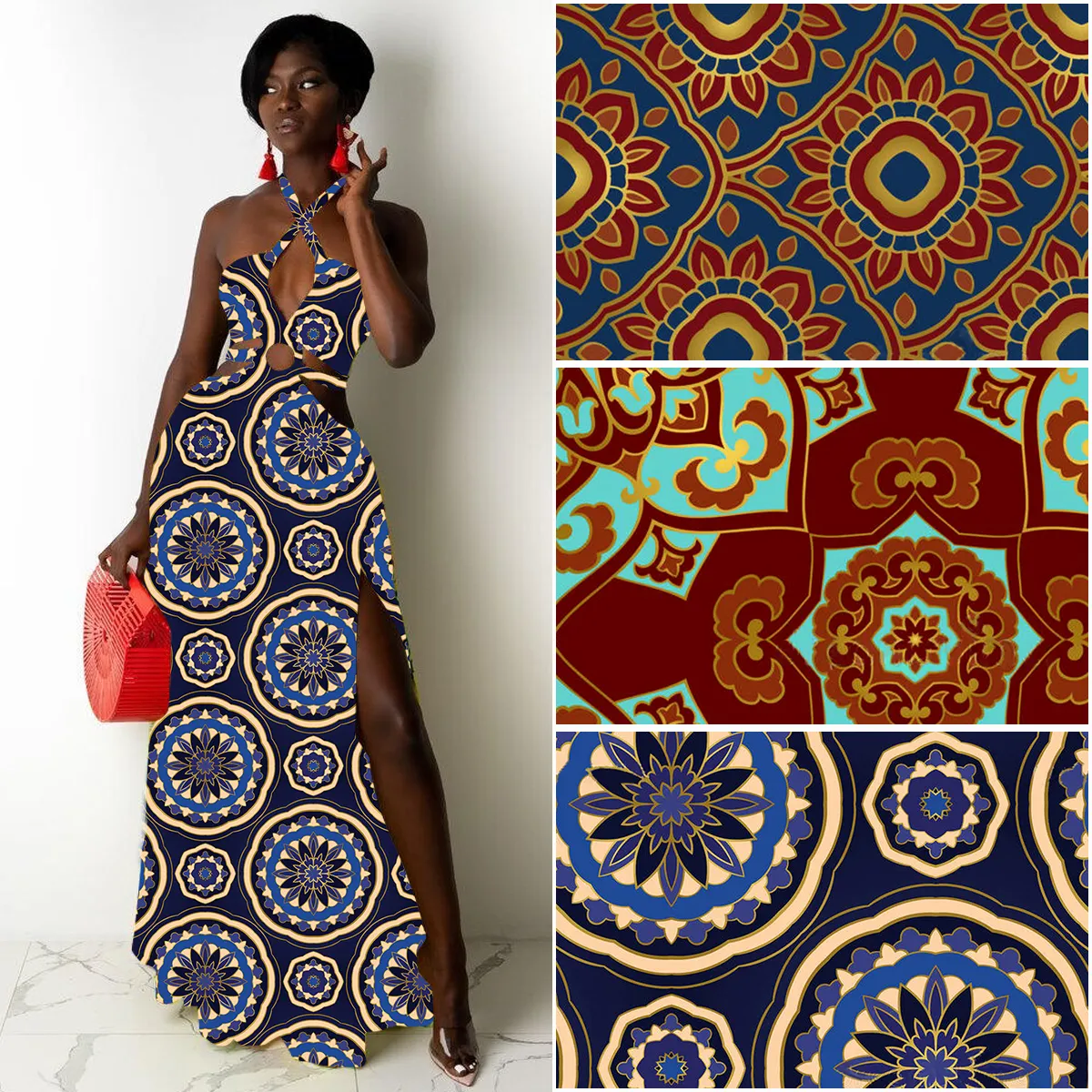 Dijital baskı 250Gsm Polyester elastik elbise kumaş tasarımcısı özelleştirmek baskı ucuz balmumu afrika kumaş
