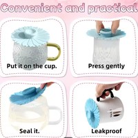 Manchon de tasse en silicone motif tournesol, couvercle de tasse en silicone réutilisable, adapté aux couvercles de tasses de différents types, y compris les mugs et les tasses à café