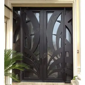 Cerradura inteligente Vintage Diseño antiguo Vidrio de agua Principal fundido Exterior Entrada frontal Puerta de entrada de hierro forjado Diseño moderno