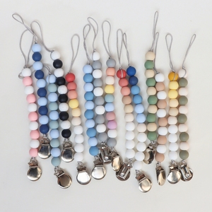 Diseño innovador a granel no tóxico masticable silicona simulada cadena chupete titular <span class=keywords><strong>plata</strong></span> Acero inoxidable bebé chupete Clip - Product Image 1