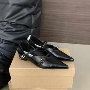 2025 <b>Pointed</b> <b>Toe</b> Women Mary Jane Black Silver Casual Mules Belt Buckle Shallow Low <b>Flat</b> Party Pumps Size 39 Shoes - Product Image 5