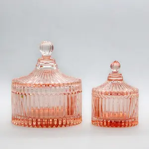 LANGXU glass orange diamond cut cilindro home decor barattolo di caramelle in vetro colorato di alta qualità