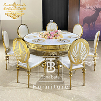 Ensemble de table à manger de luxe moderne en acier inoxydable doré pour hôtel et salon