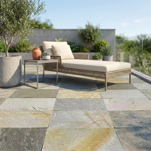 Dalles de quartzite jaune doré naturel, surface fendue, design moderne, applications extérieures, bord de piscine, salle de bain, villas - Product Image 1
