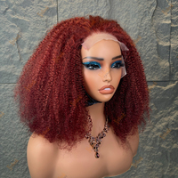 Perruques Cheveux Humains Frisés Crépus Afro #33 Personnalisées 5x5 Closure Lace, Perruques Bob Bouclées 18" Lace Front pour Femmes, Cheveux Humains Brésiliens