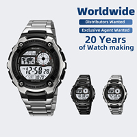 SKMEI # 2473 Runde Sportuhr Wasserdicht 30M Digital Edelstahlarmband EL-Licht Countdown-Alarm Runde Armbanduhr