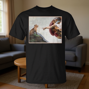 Camiseta con diseño gráfico negro de Cat God Creation Of Adam Meme para hombre, Memes de Internet, ajuste unisex - Product Image 3