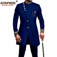Baju Tradisional Pria Afrika Katun Grosir 2 Potong Set Lengan Panjang Katun Batik Setelan Pria Muslim