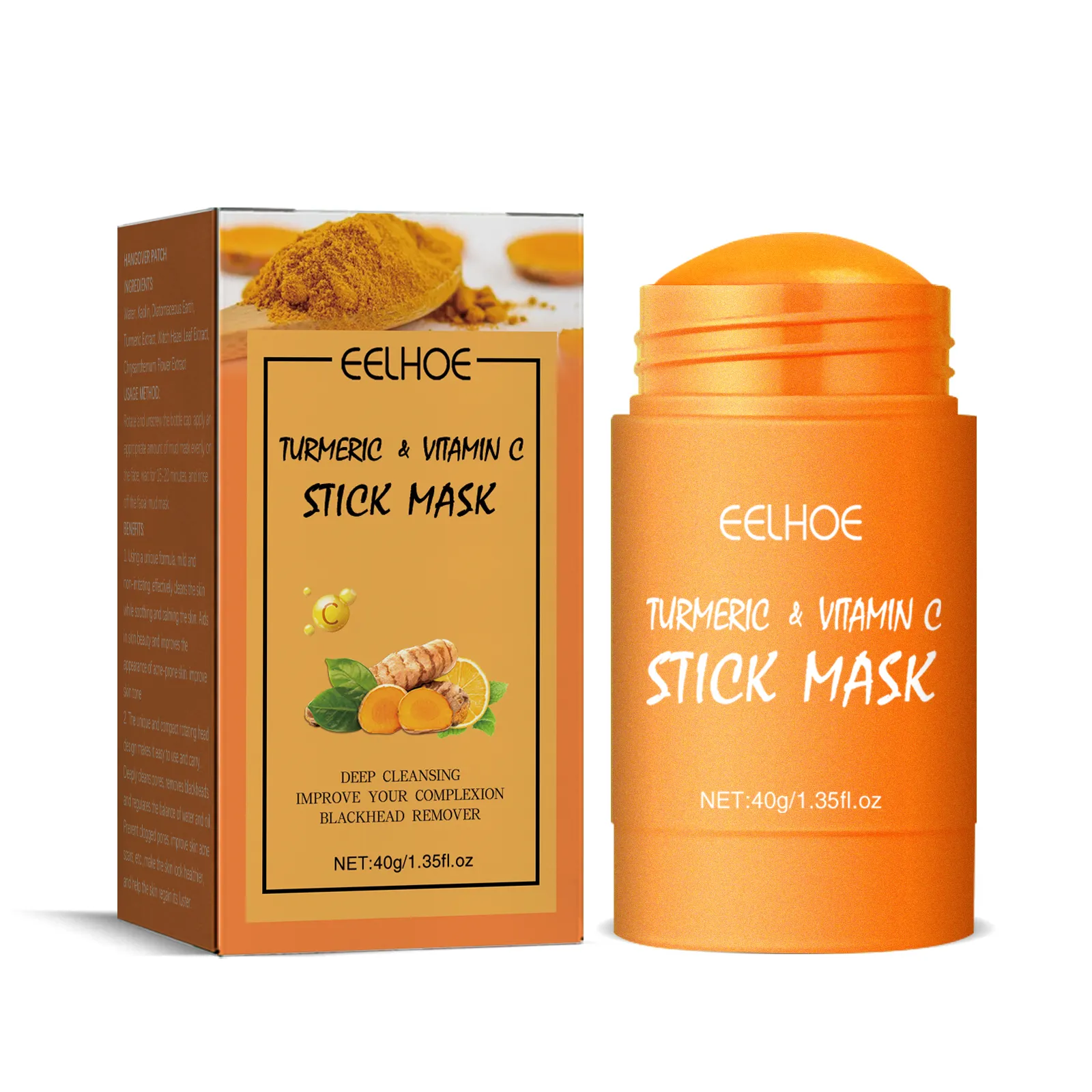 EELHOE maschera di fango alla curcuma stick nuova maschera detergente alla vitamina c alla curcuma all'ingrosso stick rimuovi i punti neri maschera idratante fango