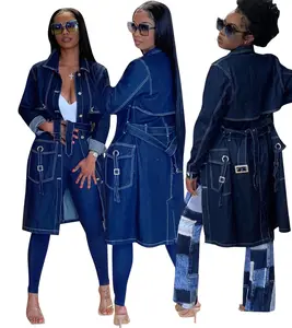 Frauen Denim Trenchcoat Denim Mantel 2024 Frühling Herbst Winter Einreihige Schnürung Lose Lange Jean Jacke Mode Großhandel