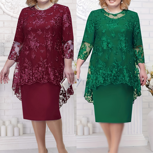<span class=keywords><strong>Vestidos</strong></span> Modernos de Verano para Fiesta con Cuello Redondo y Cintura Alta, Encaje Bordado, Manga 3/4, Vestido Midi de Noche para <span class=keywords><strong>Mujer</strong></span>, <span class=keywords><strong>Vestidos</strong></span> Elegantes Casuales - Product Image 4
