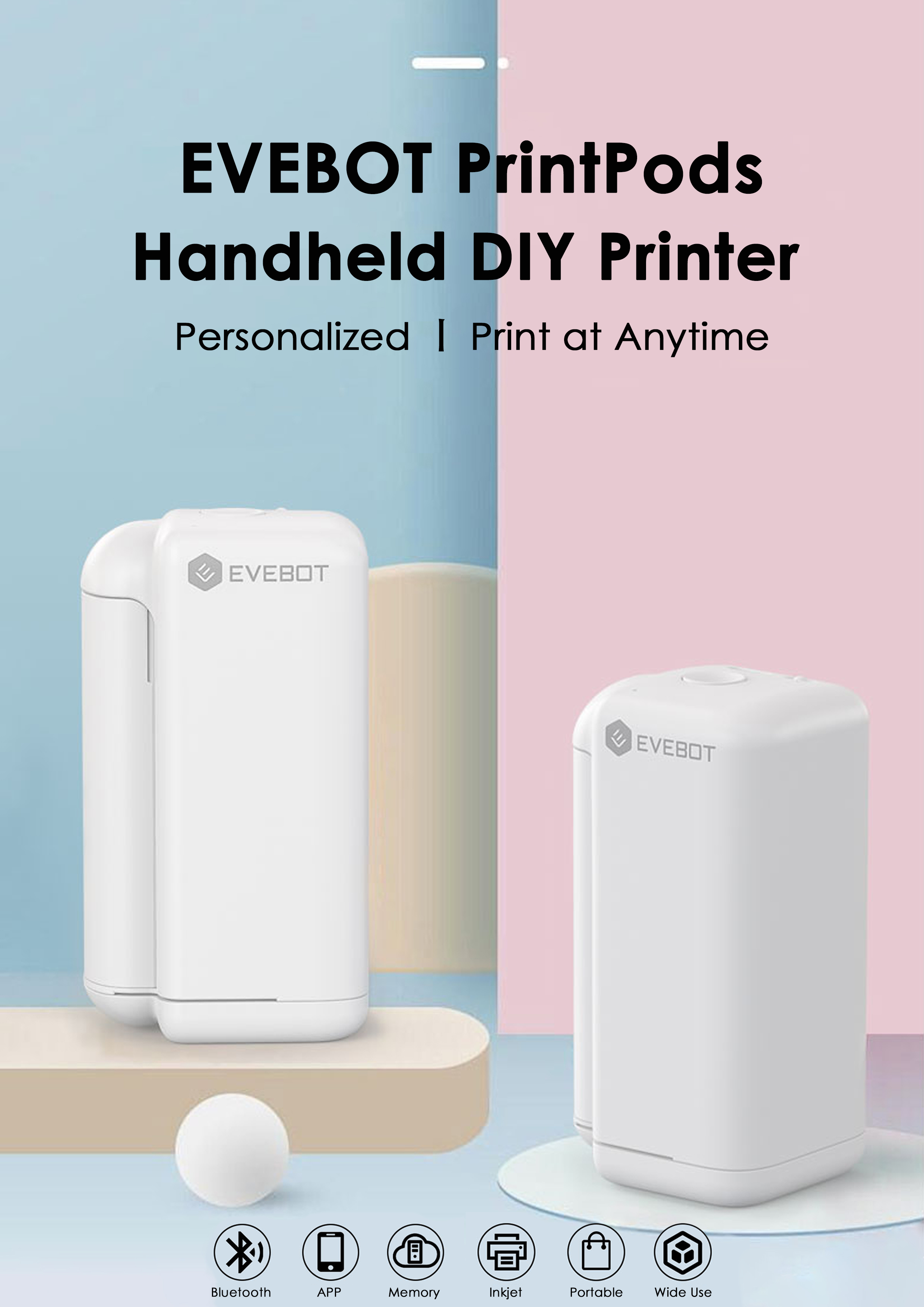 EVEBOT PrintPods ミニプリント機 Amazon.com : EVEBOT Printpods Portable Label Printer Mini