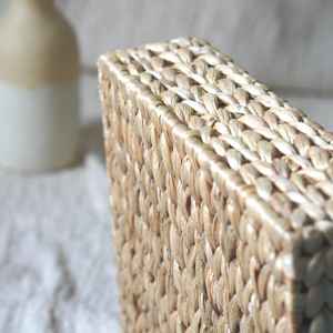 Handwoven Natural Water Hyacinth <b>Storage</b> <b>Box</b> Rectangular Woven Basket with Handles for Home Organization and <b>Shelf</b> Decor - Product Image 6