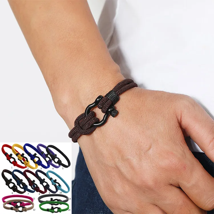 nylon hand knitting Handmade Braided Leather Bracelet Paracord Cuff Meaningful Inspirational Wristband Bracelet With Steel Screw
