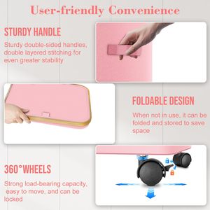 Màu hồng có thể gập lại giặt giỏ với bánh xe có thể tháo rời bên trong lưới túi tre Nắp Trọng lượng nhẹ ráp cán quần áo cản trở - Product Image 4