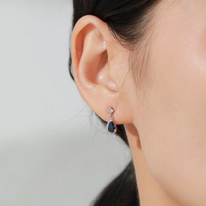 Pendientes de lágrima personalizables en cobre y plata de ley S925 con circonita azul profundo y zafiro para mujer - Product Image 2