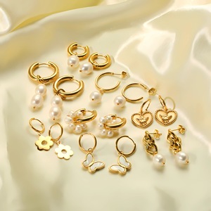 Clip-On <b>Earrings</b> Stainless Steel Gold Plated Pearl Butterfly Heart Flower Chain Geometric For Women Fashion <b>Cuff</b> <b>Earrings</b> - Product Image 3
