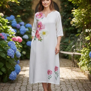 Tissu en lin doux blanc de qualité supérieure pour vêtements féminins, tissu imprimé numérique en polyester doux effet lin, 100 % polyester - Product Image 1