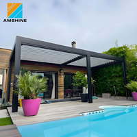 Pergola électrique extérieure télécommandée en aluminium avec système de toit à lamelles motorisées, imperméable et à lamelles réglables