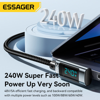 Câble de données USB-C vers USB-C ESSAGER ES-X47 1M 2M Elbaw 90 degrés pour ordinateur portable, téléphone, 5A PD 240W, charge rapide pour iPhone