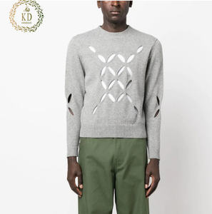 KD tricot fabricant personnalisé col ras du cou côtelé coupé ajouré câble <span class=keywords><strong>noir</strong></span> tricot pull <span class=keywords><strong>Mohair</strong></span> hommes pull - Product Image 2