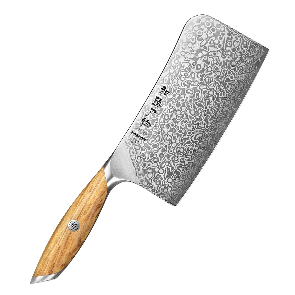 XINZUO新しいデザインチョッパー7インチ67層ダマスカス鋼オリーブウッドシャープキッチンボーンチョッピングナイフ