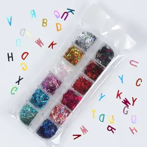 TSZS Lantejoulas para unhas em forma de letras laser holográficas brilhantes, novidade 3D glitter para nail art, suprimentos para lantejoulas