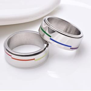 <b>Titanium</b> Steel Rotating Rainbow <b>Ring</b> For <b>Men</b> Geometric Design Index Finger Jewelry Gift Occasion K R117 - Product Image 2