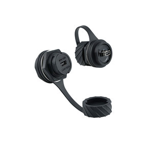 Connecteur <span class=keywords><strong>Mini</strong></span> <span class=keywords><strong>USB</strong></span> <span class=keywords><strong>femelle</strong></span> M20 étanche IP67 à montage sur panneau, <span class=keywords><strong>prise</strong></span> en nylon (type droit et à soudure) avec capuchon - Product Image 1