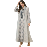 Abaya ouverte grise perlée, style modeste, pour femme, en polyester respirant et léger, style traditionnel égyptien musulman, idéale pour mariage - Nouvelle collection très demandée