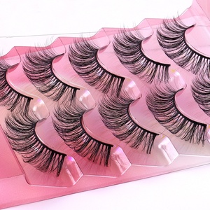 Cils en <span class=keywords><strong>faux</strong></span> vison 3D multicouches <span class=keywords><strong>de</strong></span> style européen, naturels et recourbés, faits à la main, réutilisables, bande complète, lot <span class=keywords><strong>de</strong></span> 5 paires - Product Image 4