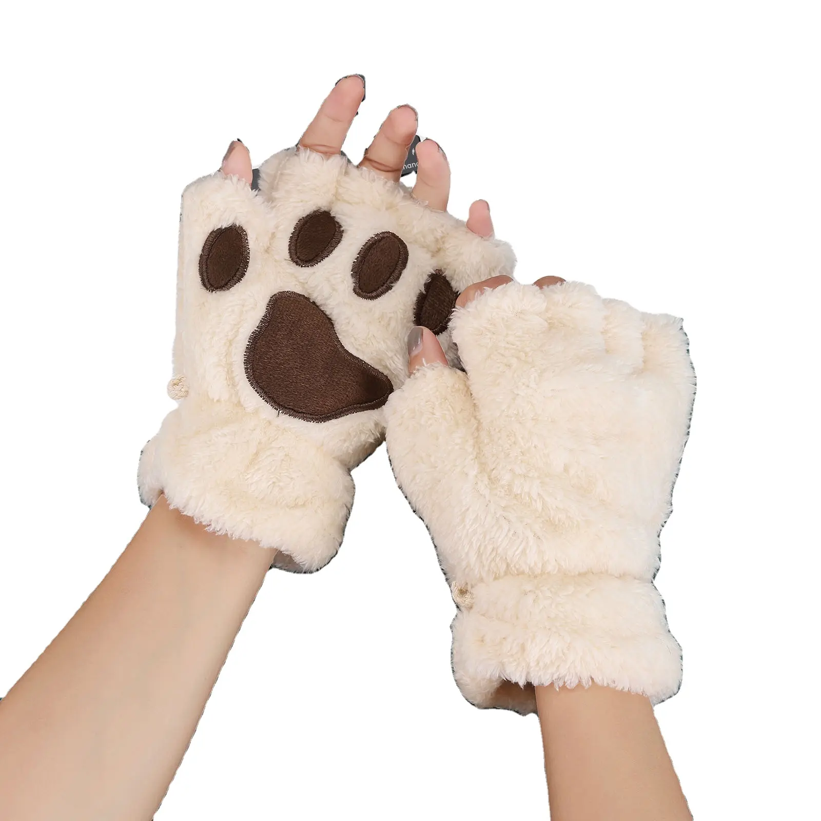 Găng tay Mèo hoạt hình dễ thương Lady mùa đông dày ấm Găng tay ngoài trời Găng tay nửa ngón tay