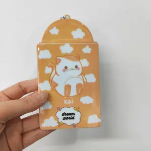 Factory custom your own design cute cartoon low MOQ PVC photo card holder ID card holder with color bead keychain