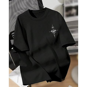 T-shirt graphique noir tendance pour homme, coupe décontractée, col rond, manches courtes, épaules tombantes, style streetwear - Product Image 2