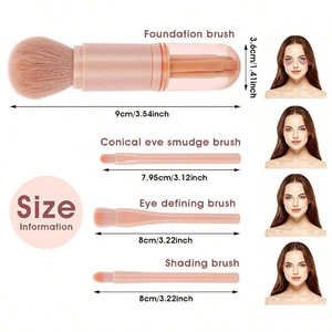 ชุดแปรงแต่งหน้าแบบพับได้ 4 ชิ้น ขนแปรงไนลอน สำหรับปกปิดริ้วรอยบนใบหน้า พร้อมกล่องพกพาสีชมพู  รับสกรีนโลโก้ สำหรับมืออาชีพ - Product Image 2