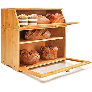 กล่องขนมปังไม้ไผ่สามชั้น พร้อมประตูกระจก สำหรับเก็บอาหารในครัว - Product Image 4