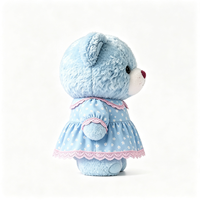 En gros, Ours en peluche doux bleu ciel, adorable et moelleux, avec tenue à col fleuri
