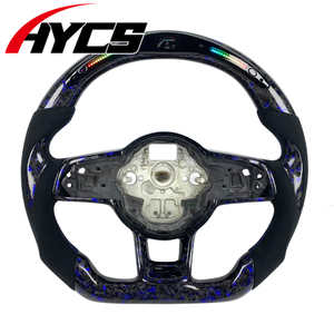 Volant en fibre de carbone forgé avec LED Rpm pour Volkswagen MK7 <span class=keywords><strong>Golf</strong></span> <span class=keywords><strong>7</strong></span> GTI MK6 <span class=keywords><strong>GTD</strong></span> R Gts R-Line Tiguan Scirocco Passat Polo - Product Image 1