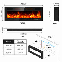 Cheminée électrique encastrable de 72 pouces avec flamme 3D décorative, OEM ODM, 750W, 12 options de couleur pour salon