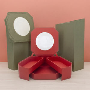 Customized Red Octagonal 2-Tier Makeup Gift Box Multi Function Cosmetic Jewelry <b>Storage</b> Packaging Organizer Boxes - Product Image 4