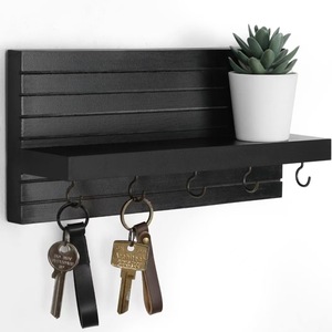 Wooden Key Holder Wall Mount Entryway <b>Shelf</b> Solid Wood Mail Rack With <b>Hooks</b> For Storage And Organization - Product Image 2