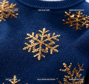 <span class=keywords><strong>Robe</strong></span> <span class=keywords><strong>pull</strong></span> sexy et mignonne pour <span class=keywords><strong>femme</strong></span>, style Tipsy Elves, pour l'hiver et <span class=keywords><strong>Noël</strong></span>, bretelles spaghetti, mini-<span class=keywords><strong>robe</strong></span> épaisse en acrylique, bleu avec flocons <span class=keywords><strong>de</strong></span> neige dorés - Product Image 6