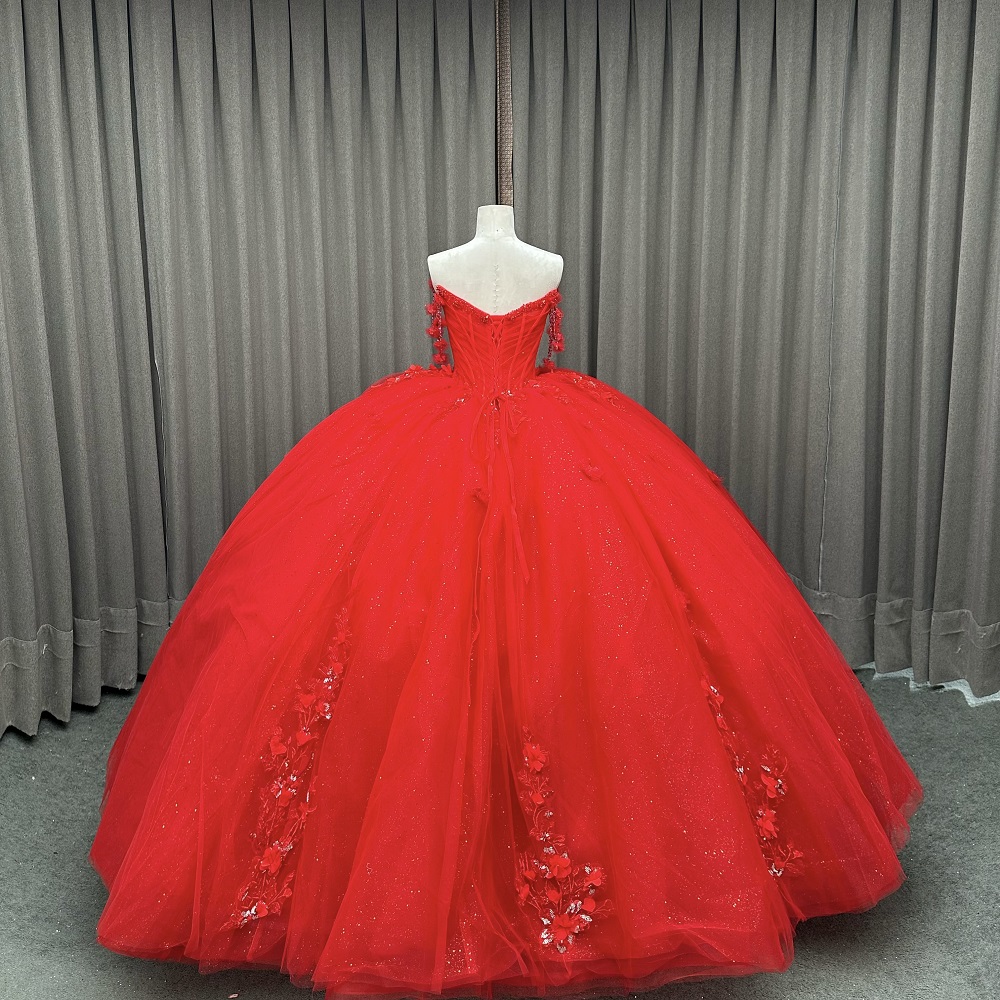 red tulle lace dress