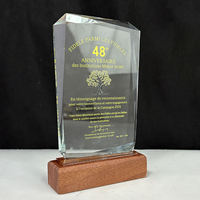 Trophée en cristal rectangulaire personnalisé avec logo sur mesure et base en bois, vente en gros