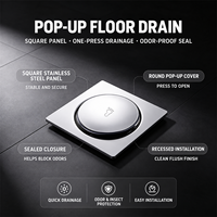 Vente en gros de drain de sol moderne en acier inoxydable, carré, 100 mm, à pédale, anti-odeurs, anti-insectes, pour cuisine, salle de bain, hôtel