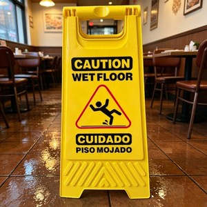 Señal de Advertencia de Piso Mojado en Forma de A de Plástico Amarillo, Señal de Advertencia de Piso Resbaladizo Bilingüe para Hotel, Restaurante, Oficina, Público - Product Image 1